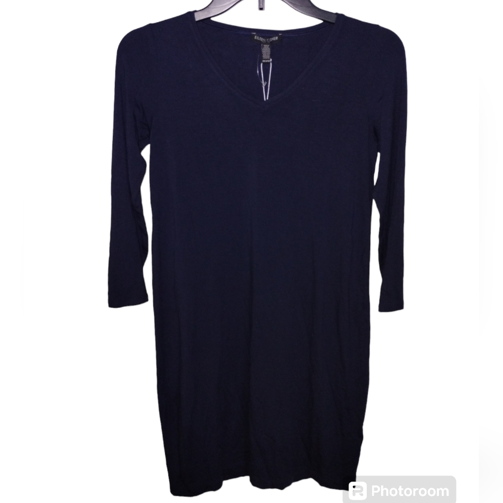 Eileen Fisher Midi Dress 0-2Pet navy nwt
